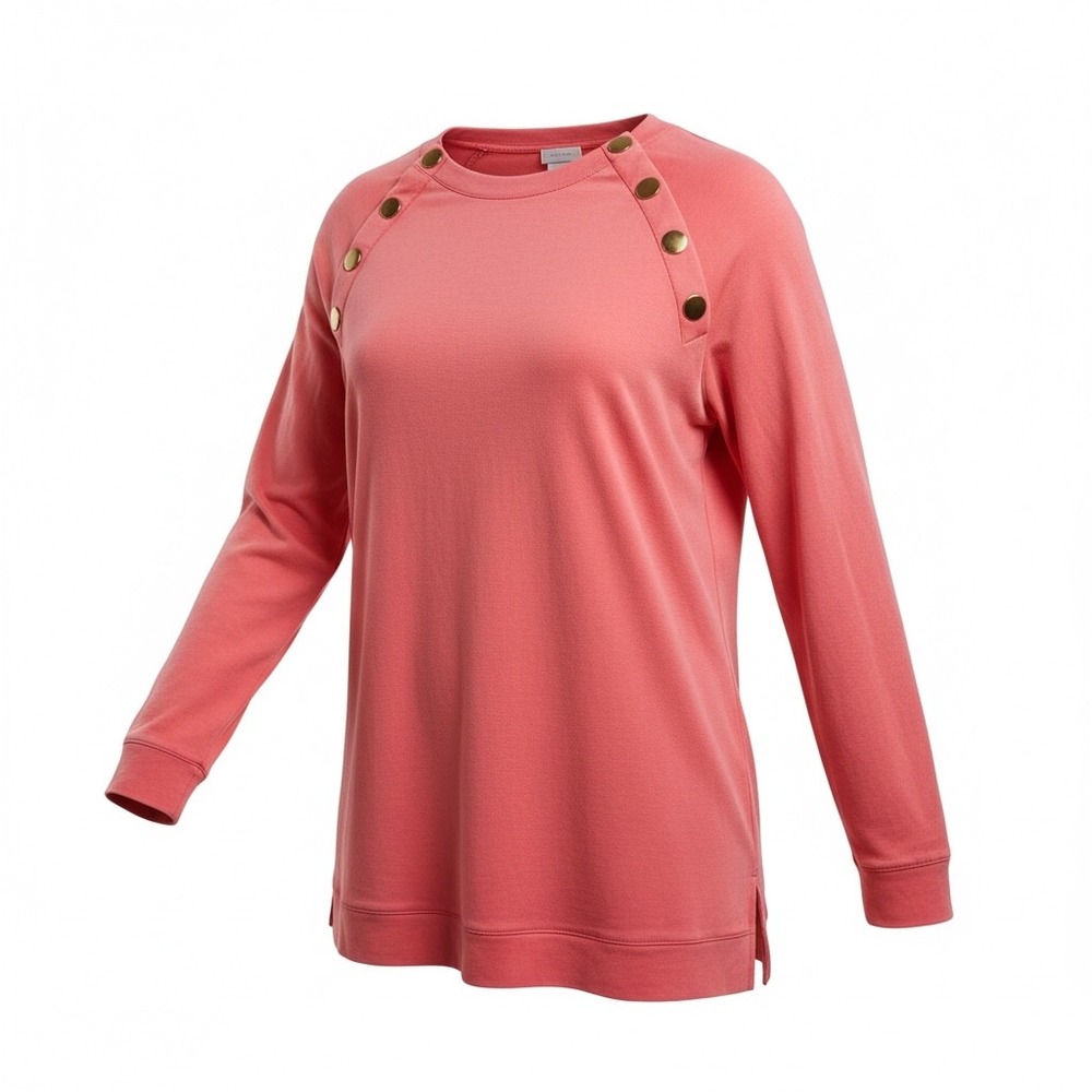 Chicos Coral Pink Long Sleeve Boat Neck Tunic Top Size 1 US M